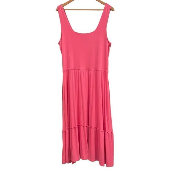 Jason Wu J Pink Tank Loose Tiered Midi Stretch Comfort Sundress Dress w Pockets - Picture 1 of 10